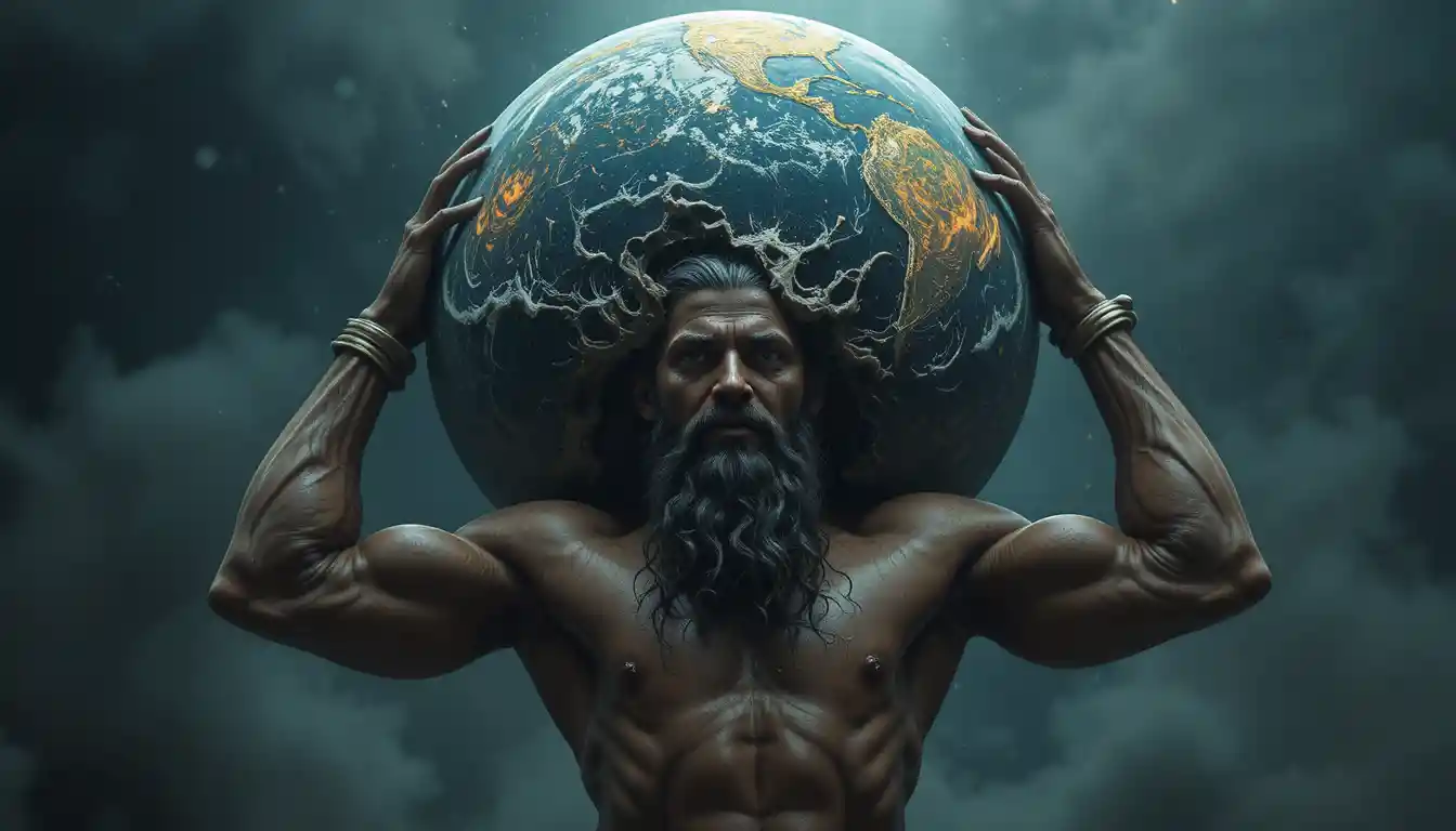 Mythic Atlas Carrying The World Upon His Straining Shoulders