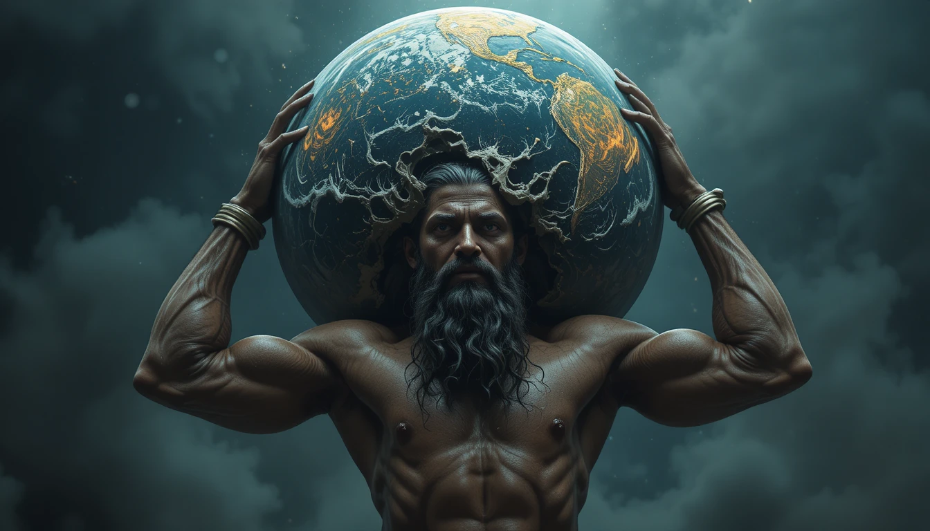 Mythic Atlas Carrying The World Upon His Straining Shoulders