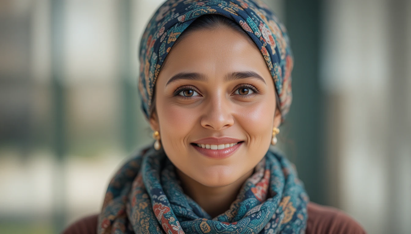 Confident cancer survivor portrait with gentle hopeful smile
