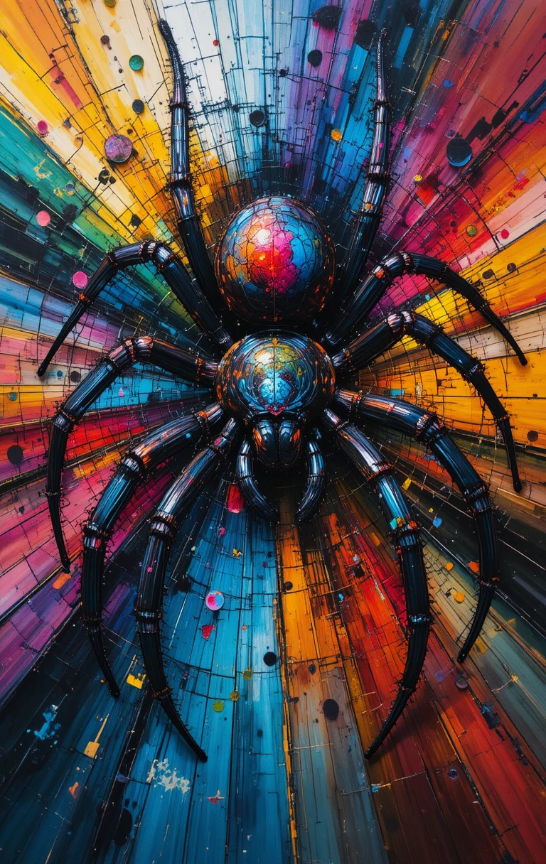Colorful abstract painting of a realistic tarantula spider