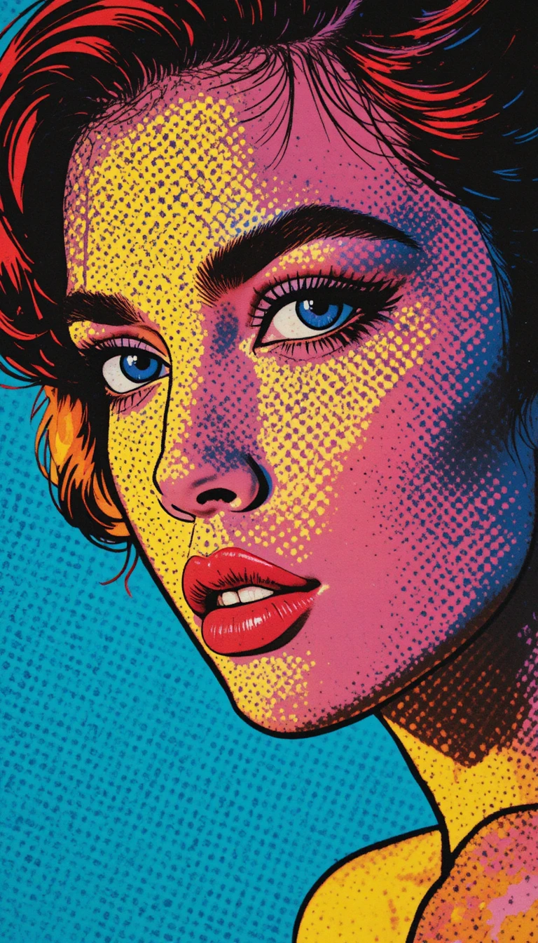 Retrato pop art de una mujer con sombras dramáticas de semitono