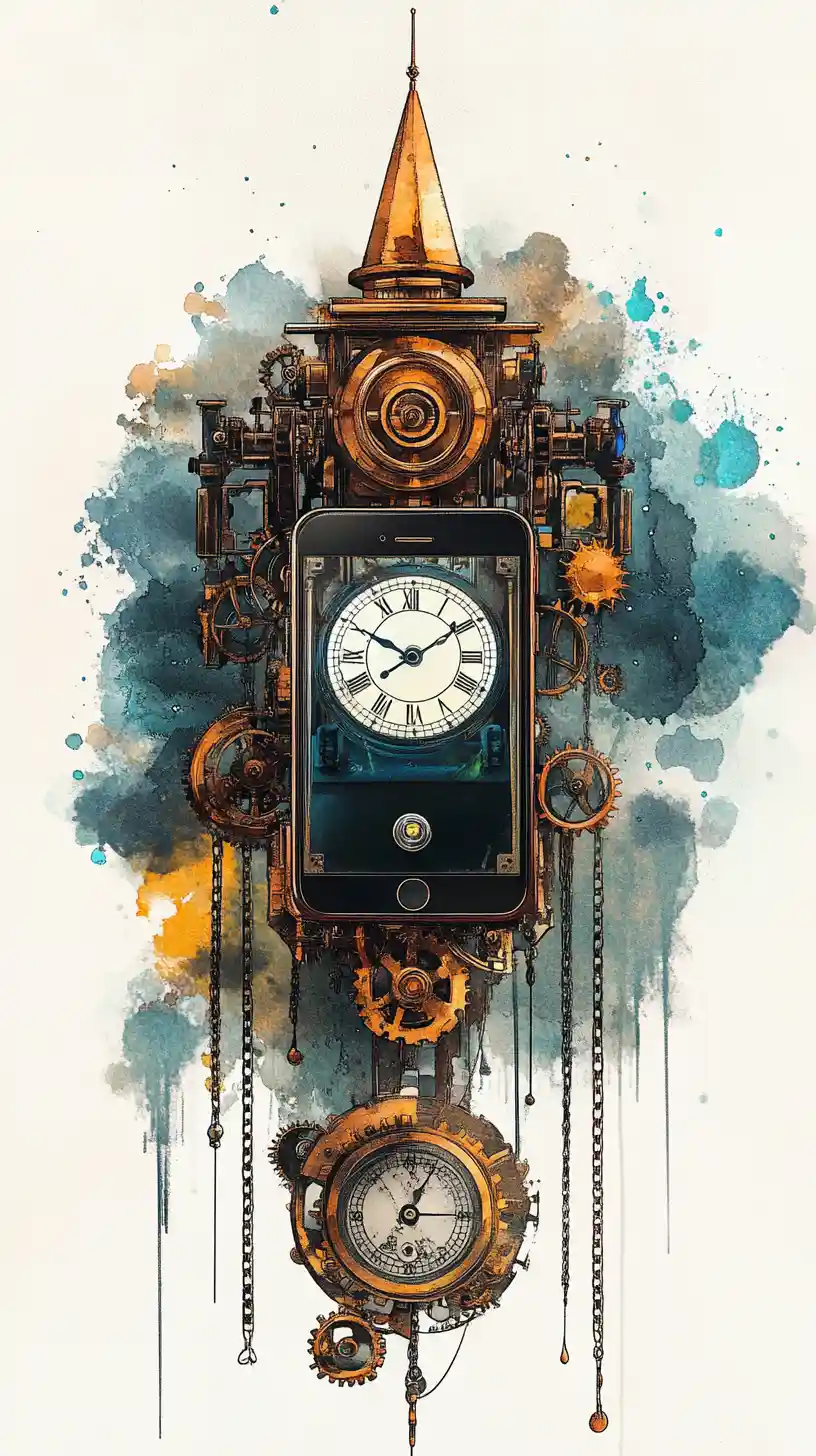 Horloge surréaliste steampunk pour smartphone avec mécanisme en laiton