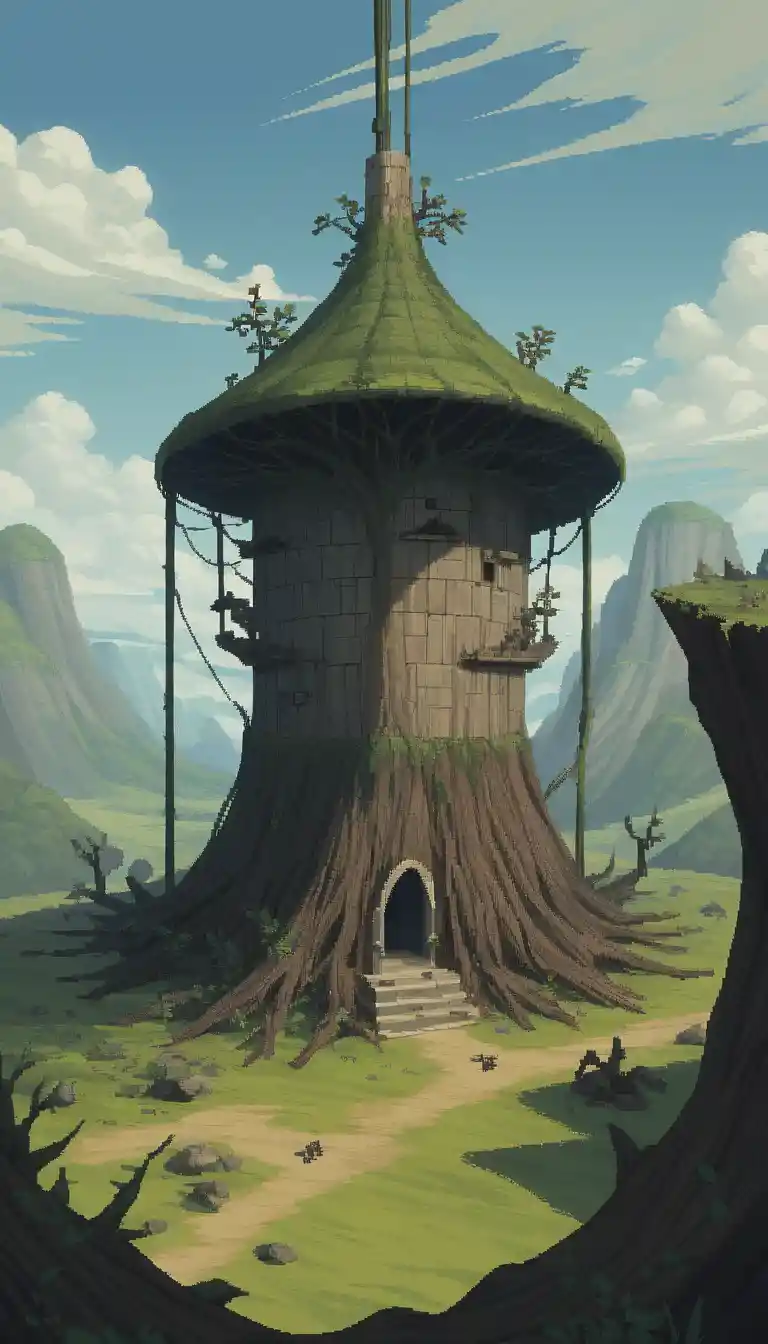 Casa surreal e retorcida surgindo de um reino onírico em looping
