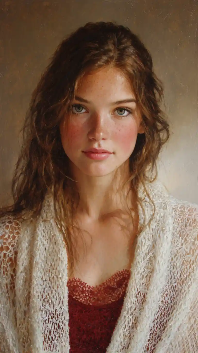 Natural brunette woman in soft knit sweater portrait