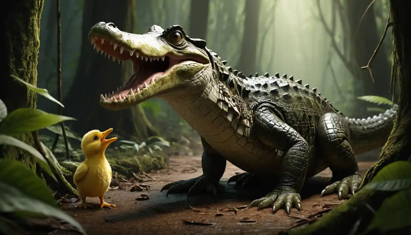 Bebê perdido enfrenta ameaça de crocodilo em floresta escura