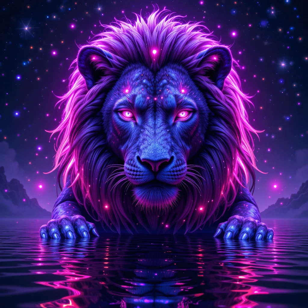 星空下閃耀的紫色獅子