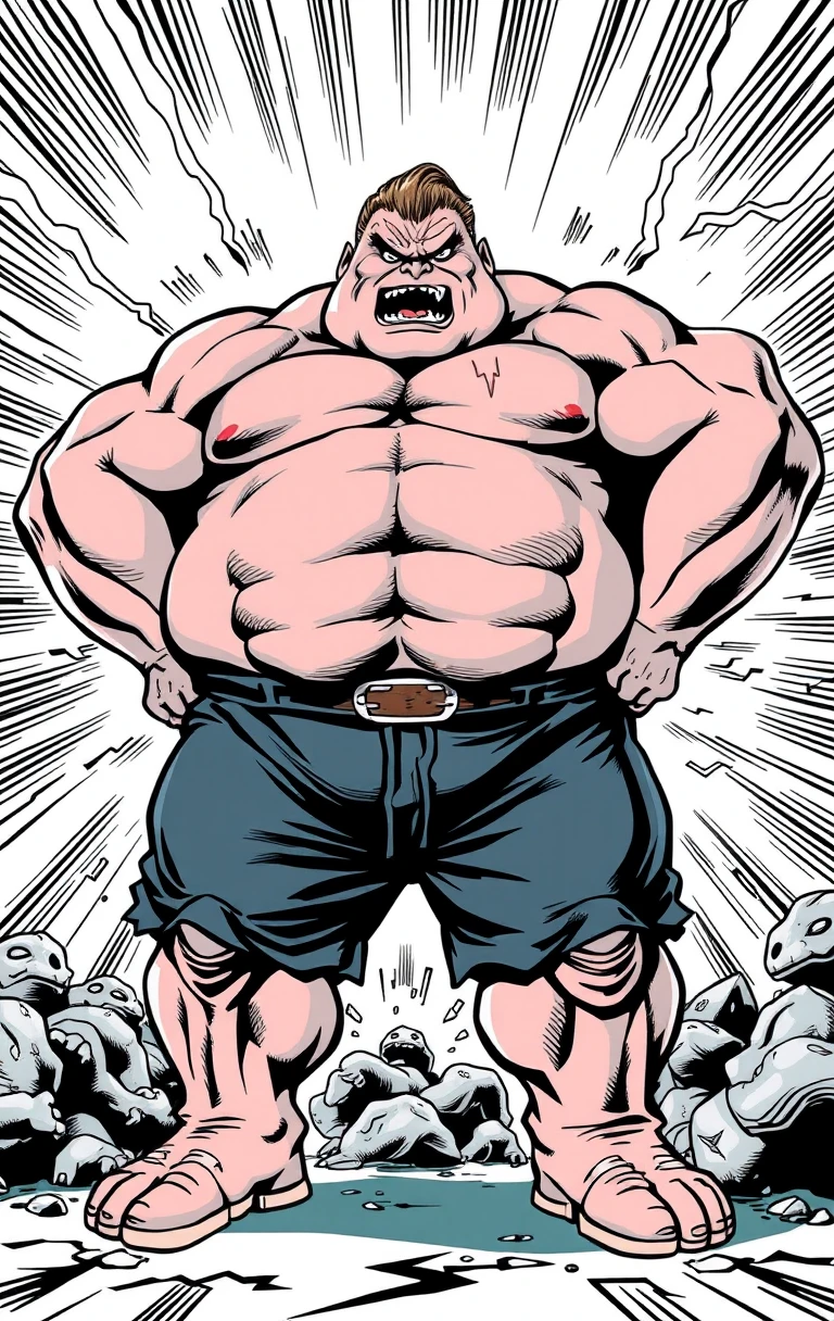 Super-herói musculoso e furioso em estilo de história em quadrinhos retrô