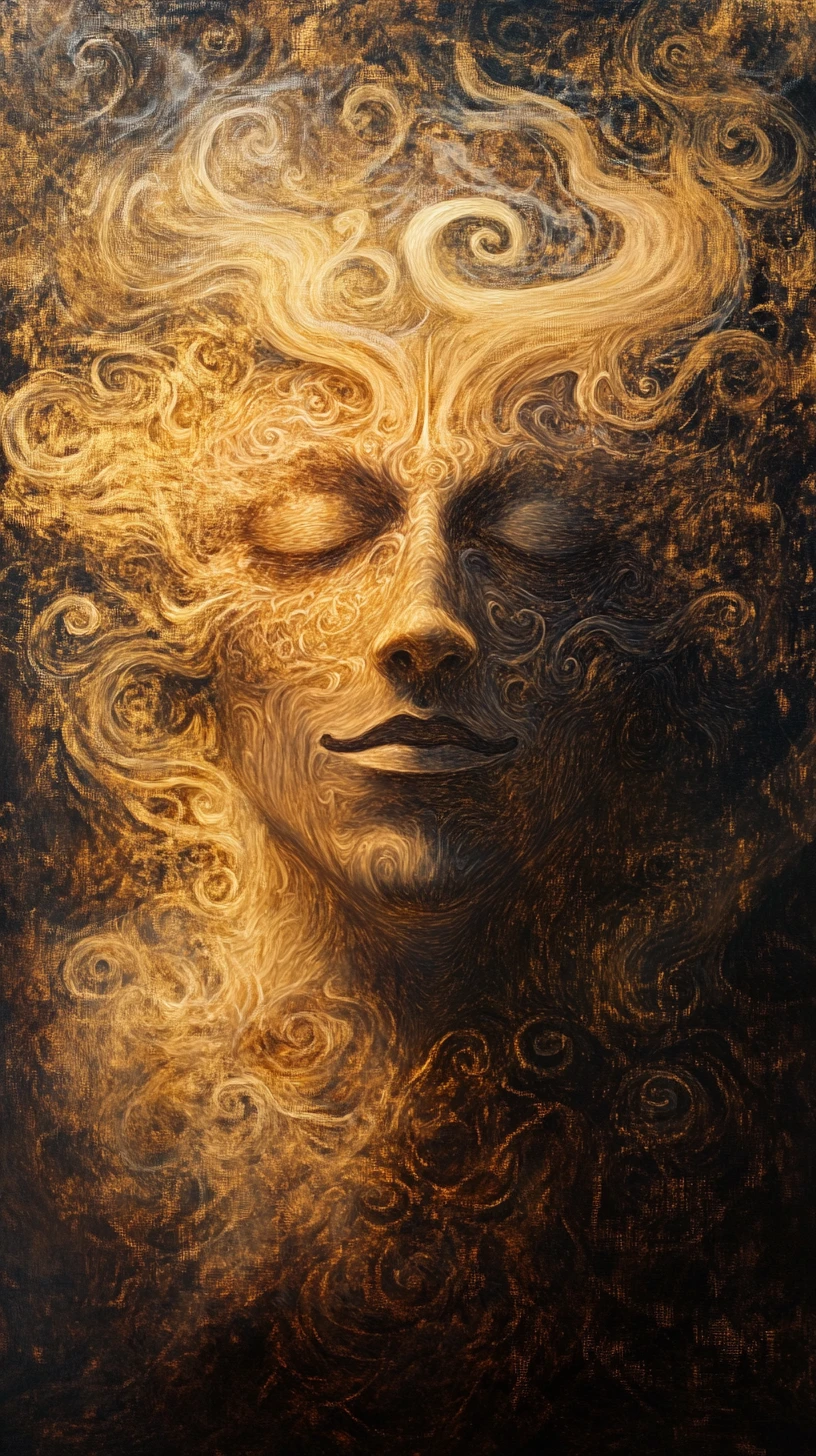 Surreal portrait of an enigmatic sandman in golden mist