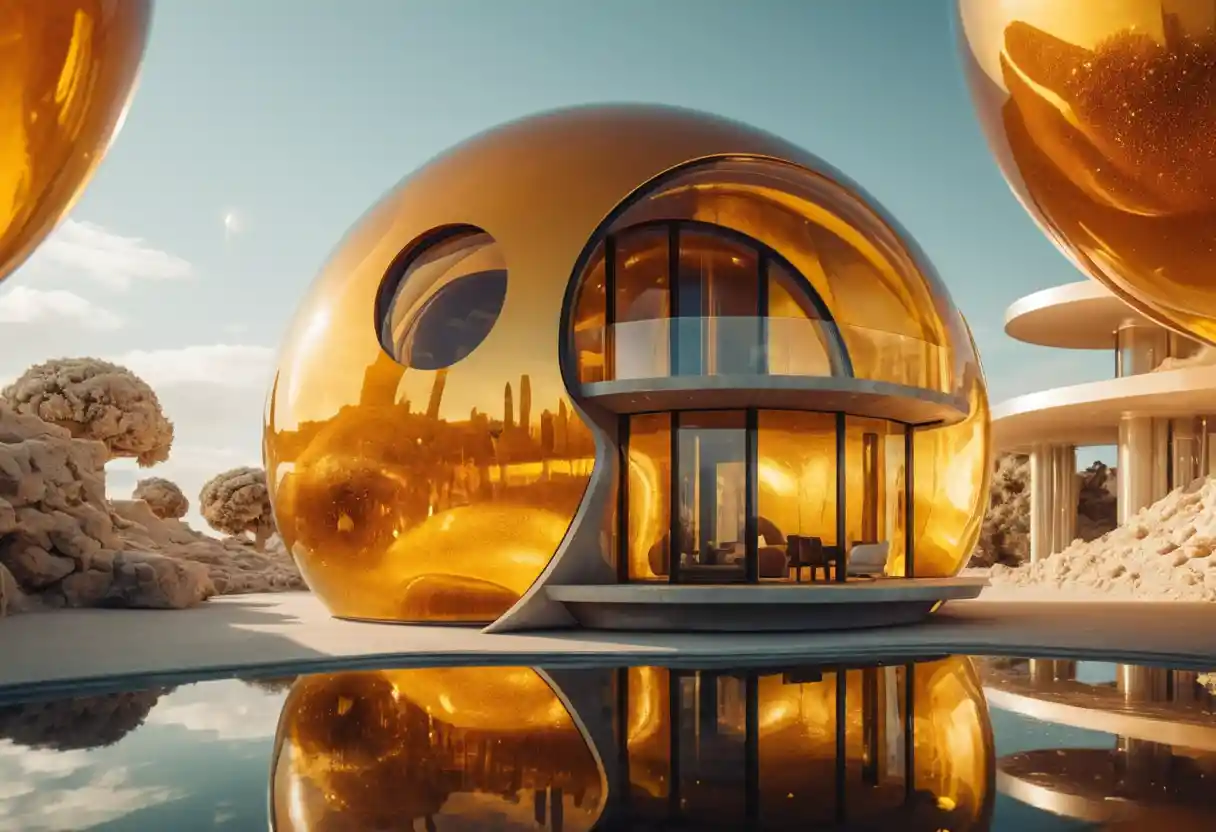 Vista macro di una casa futuristica surreale di miele e vetro