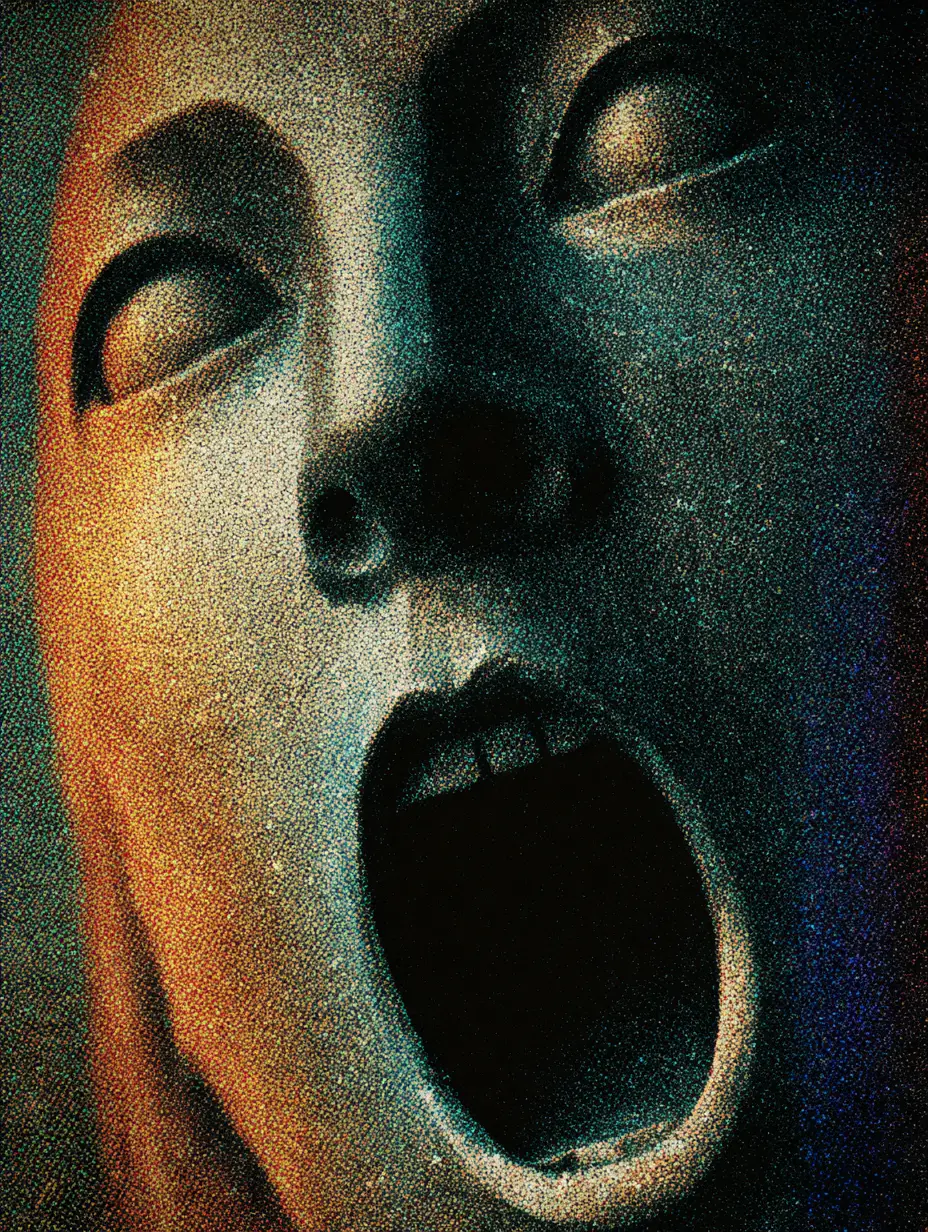Stimmungsvolle surreale abstrakte Kunst mit Ben-Day-Punkttextur
