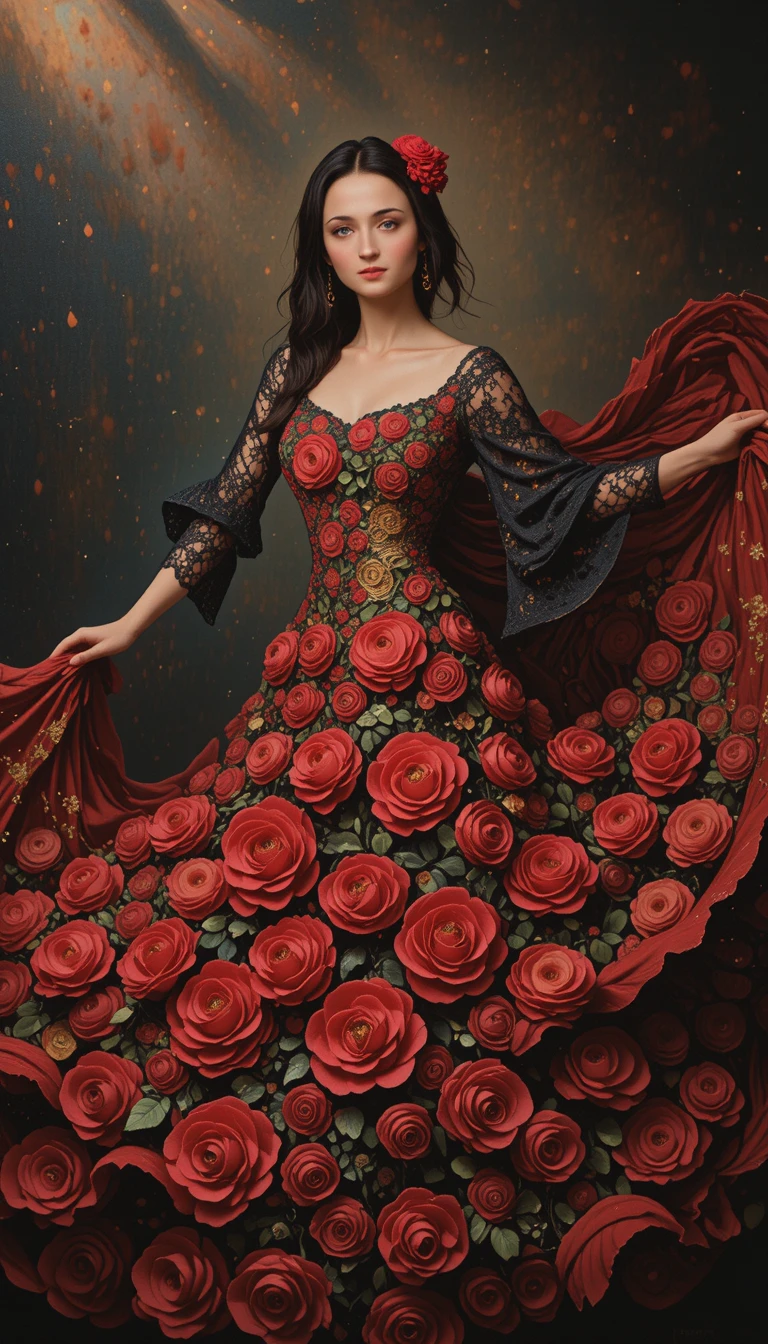Bailarina de Flamenco em um Vestido de Flamenco de Rosa em Flor