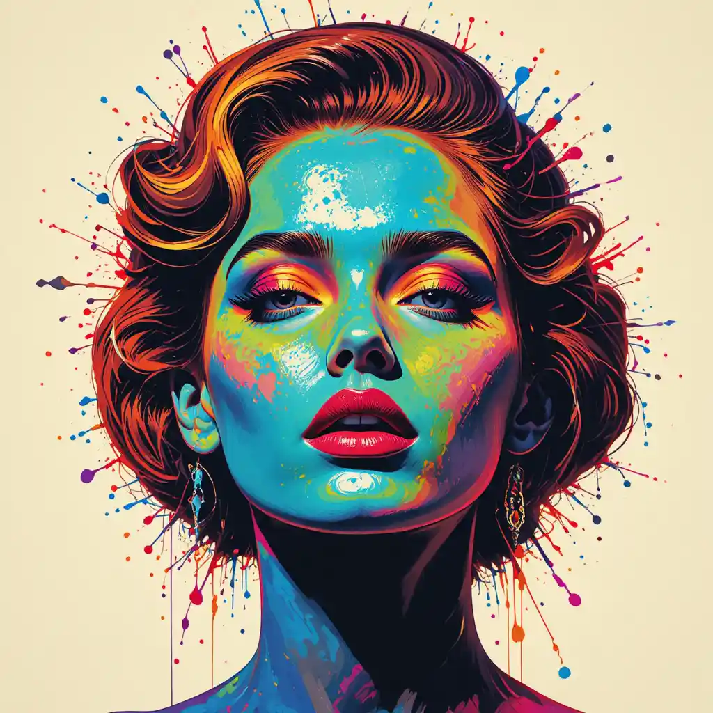 Serigrafia pop art geometrica e colorata con forme astratte decise