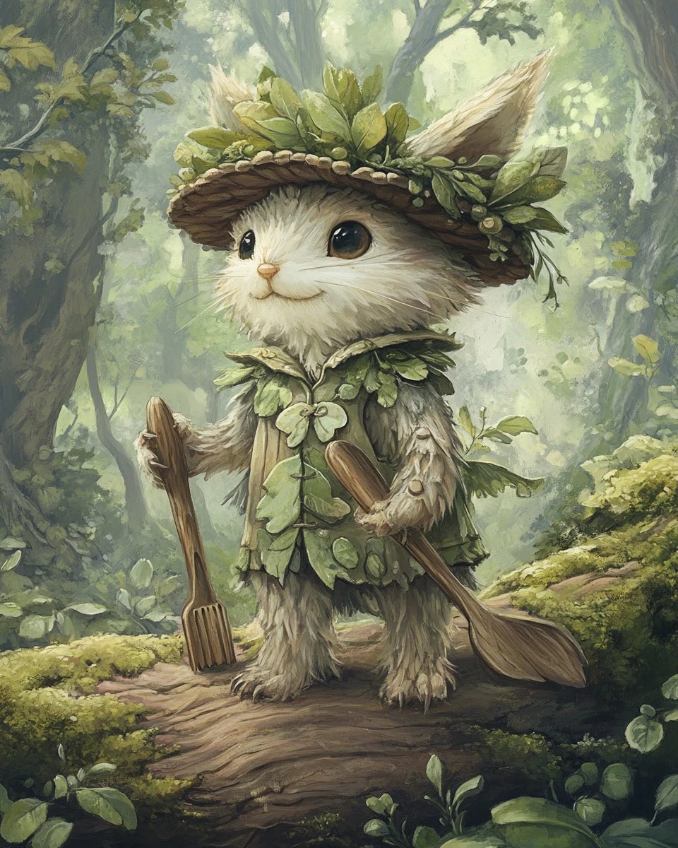 Tiny twigfolk tinkering in a lush fantasy forest