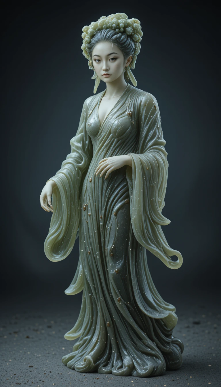 Gelassene Jade-Statue aus dunklem Obsidian geschnitzt