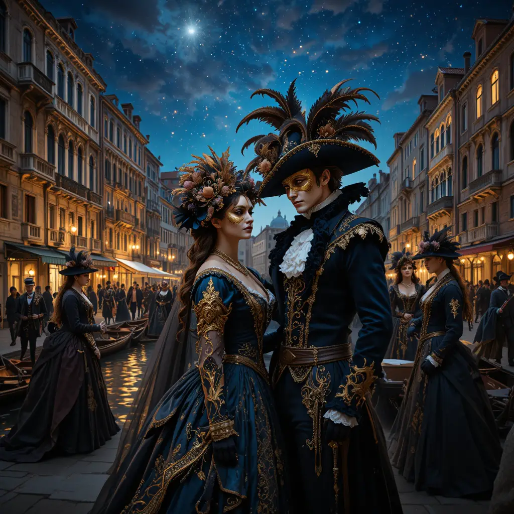 星空運河畔的威尼斯化妝舞會之夜