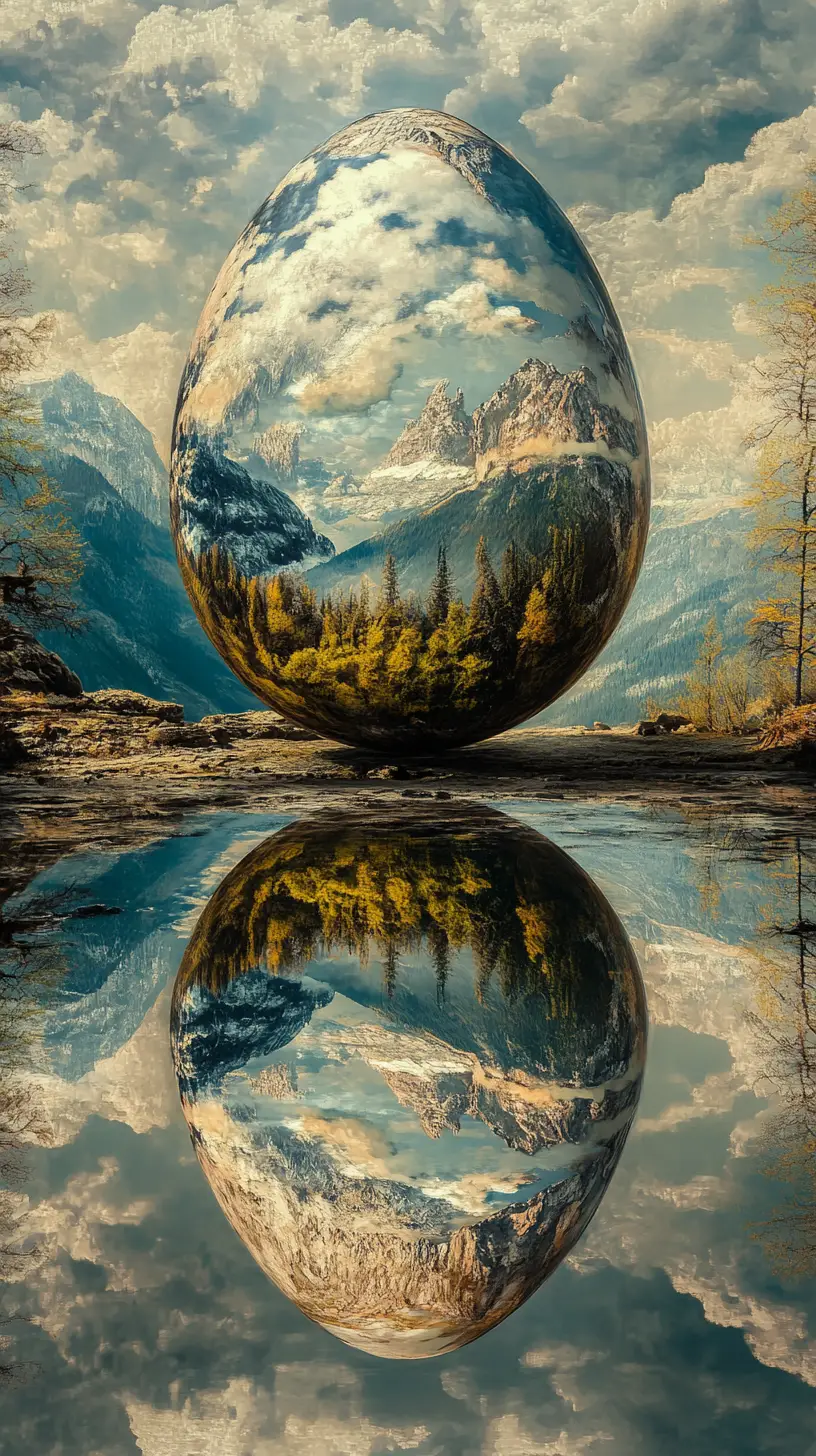Surreale Illusion eines geheimnisvollen Dracheneis in wandelnden Formen