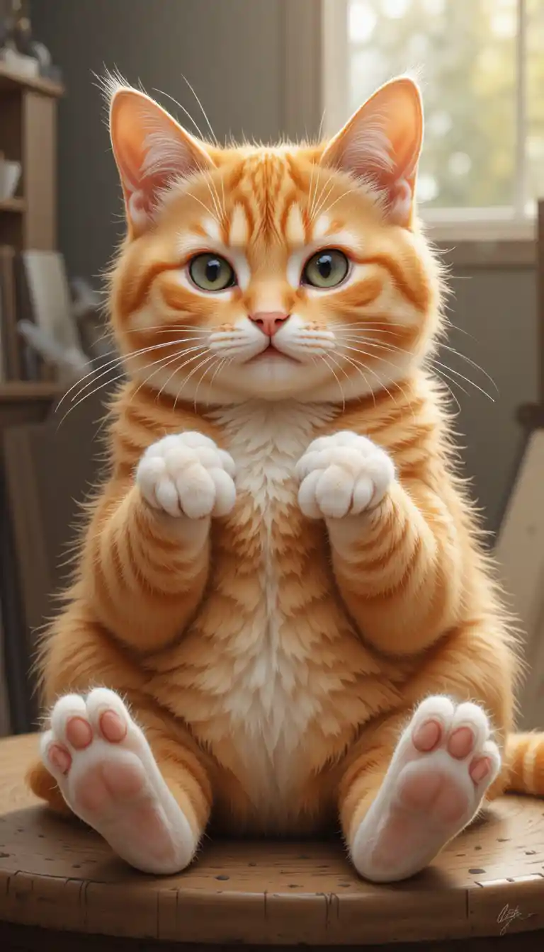 Realistic orange chonky cat in digital painting masterpiece