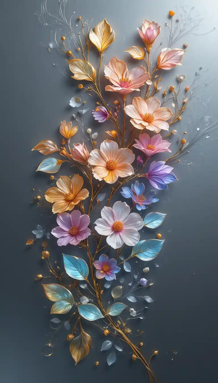 Glowing Violet Twig With Colorful Crystal Light Pattern