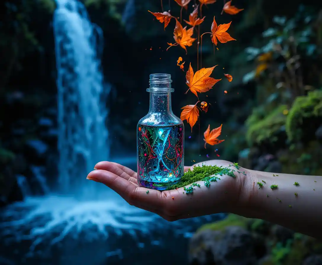 Künstler sammelt lebende Pigmente von einem mystischen Wasserfall