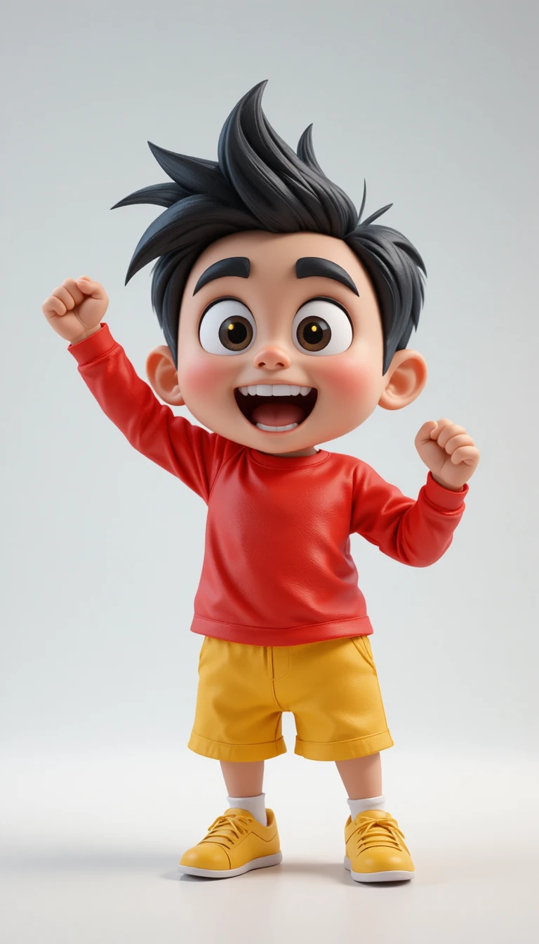 Joyful 3D cartoon boy cheering with starry eyes