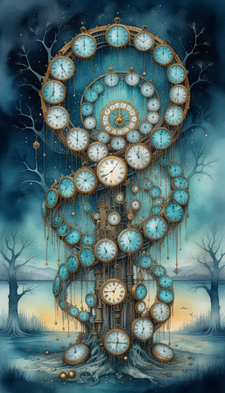Máquina do tempo steampunk surreal com cúpula de vidro cósmica
