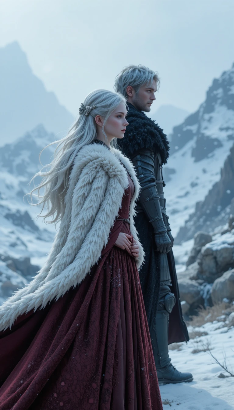 Warrior couple in a frozen northern cinematic landscape