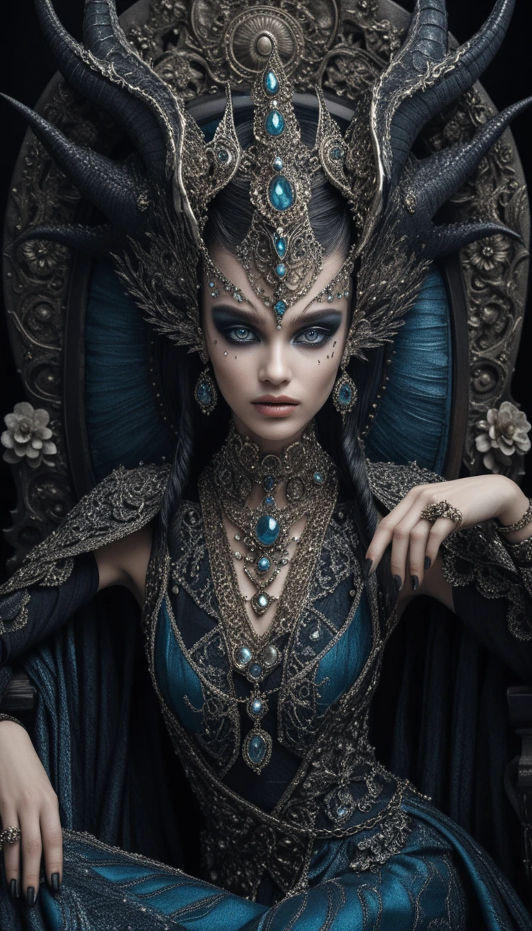 Dämonische Königin auf barockem Thron im Dark-Fantasy-Porträt