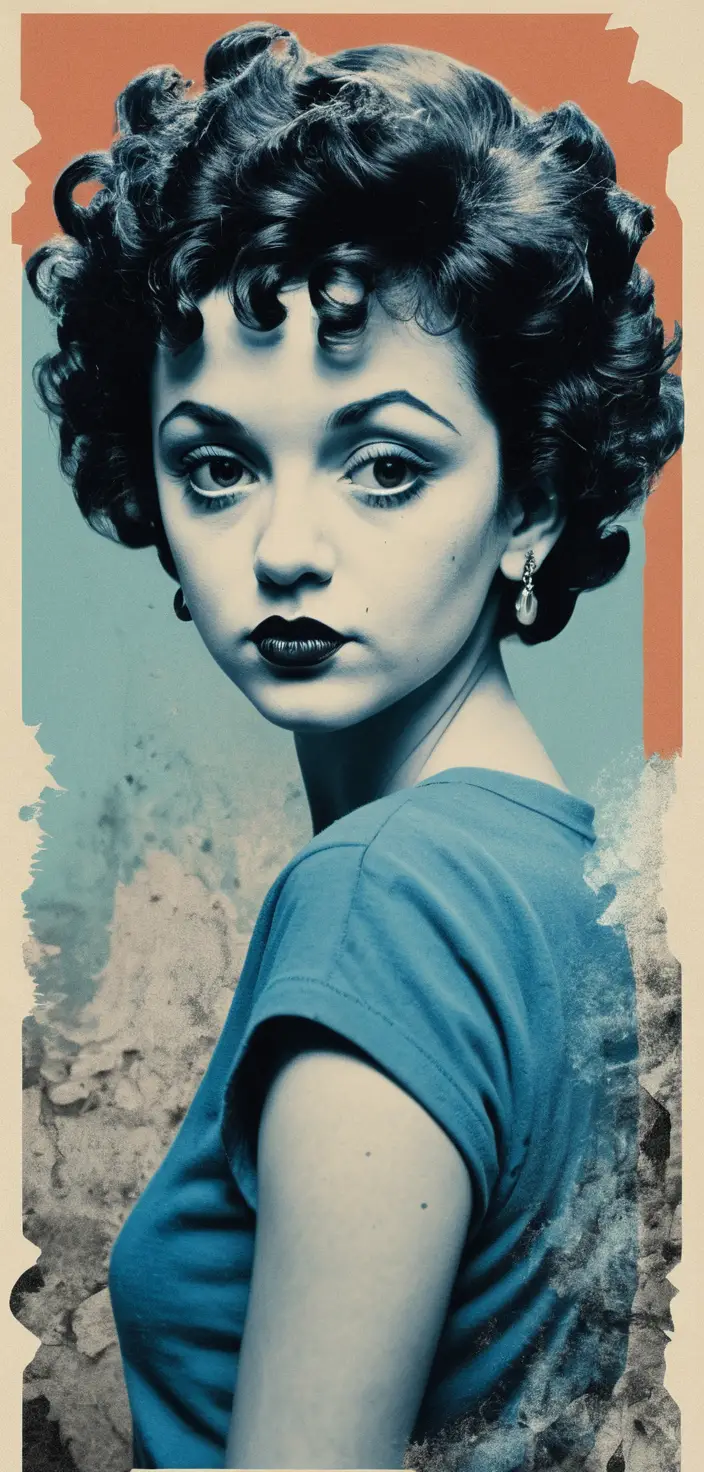 Retrato monocromático fragmentado de uma mulher em estilo de colagem esfumaçada