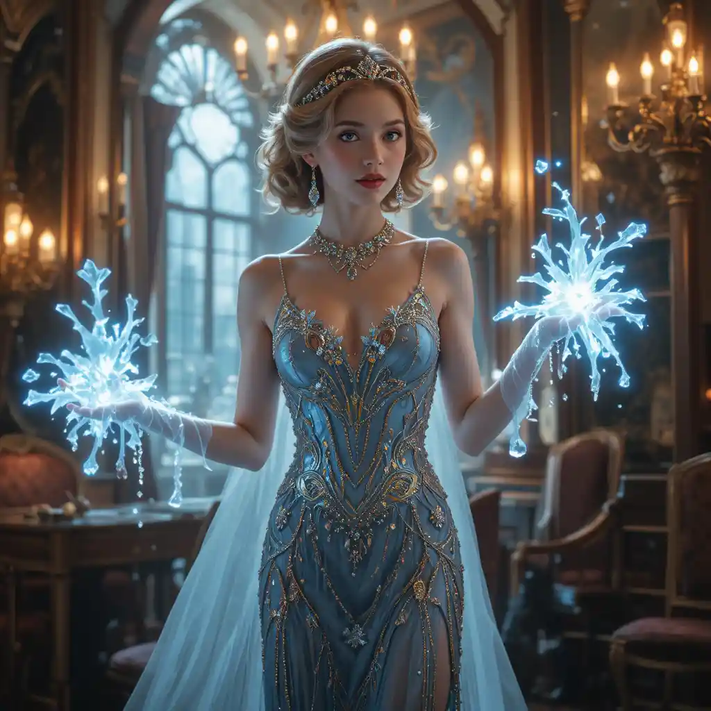 Reina de hielo glamurosa en un lujoso escenario flapper de los años 20