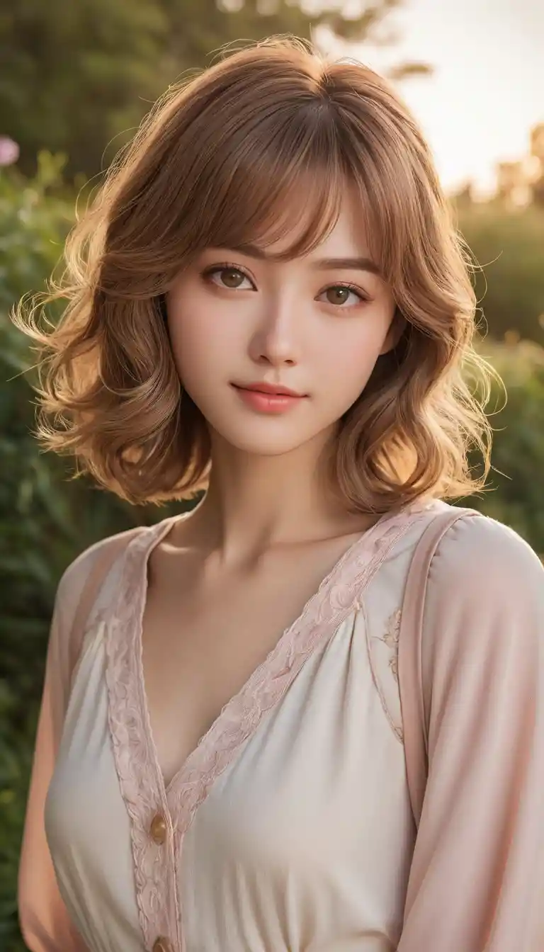 黎明時害羞的動漫少女與溫暖晨光
