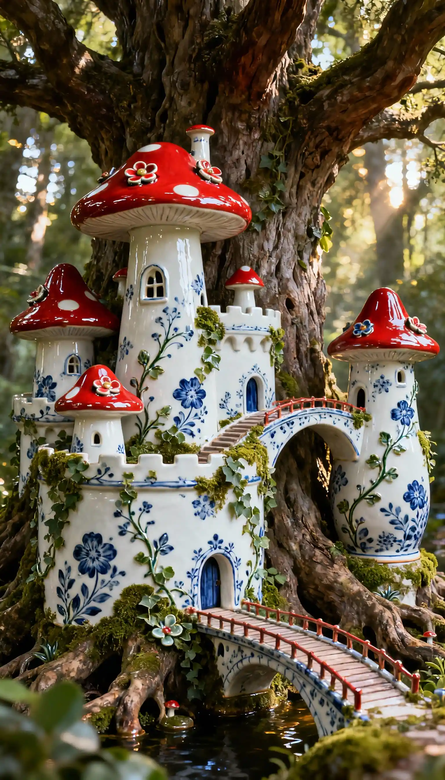 Château Fantastique en Porcelaine Surgissant d’un Arbre Ancien
