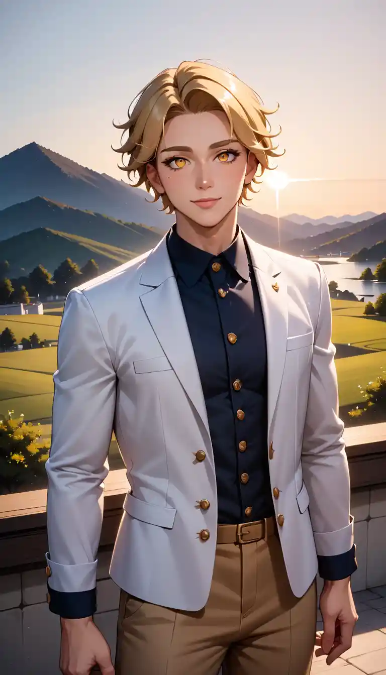 Homem musculoso em estilo anime em retrato de moda ao ar livre ao nascer do sol