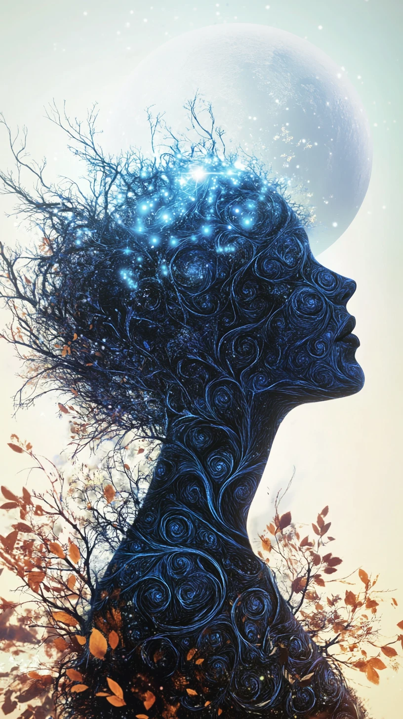 Ethereal woman in profile with glowing floral energy