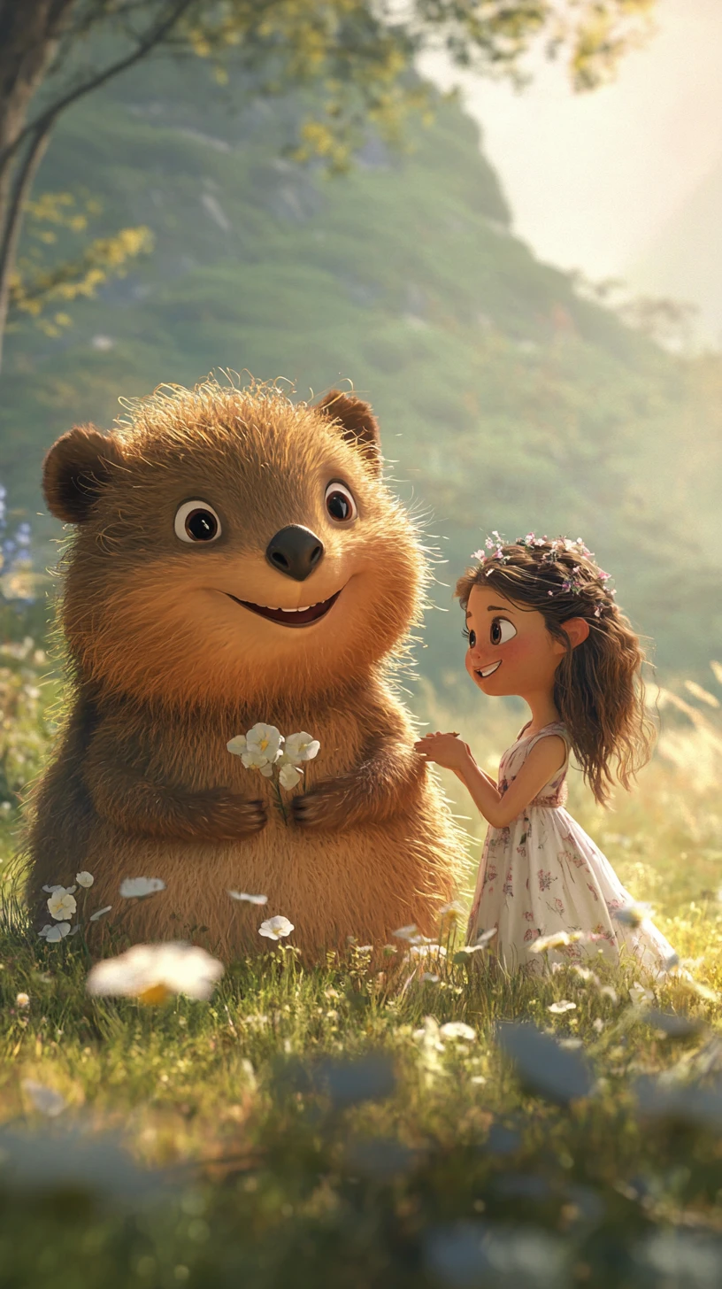 Quokka sorridente e ragazza in un paesaggio invernale da sogno