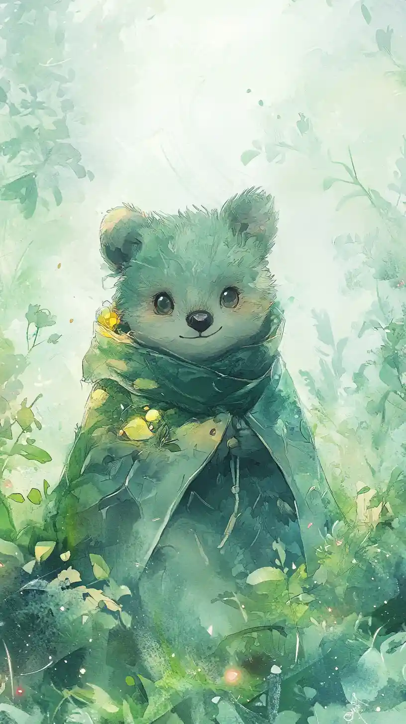 Fröhlicher Quokka und Mädchen in einer pastellfarbenen Fantasielandschaft