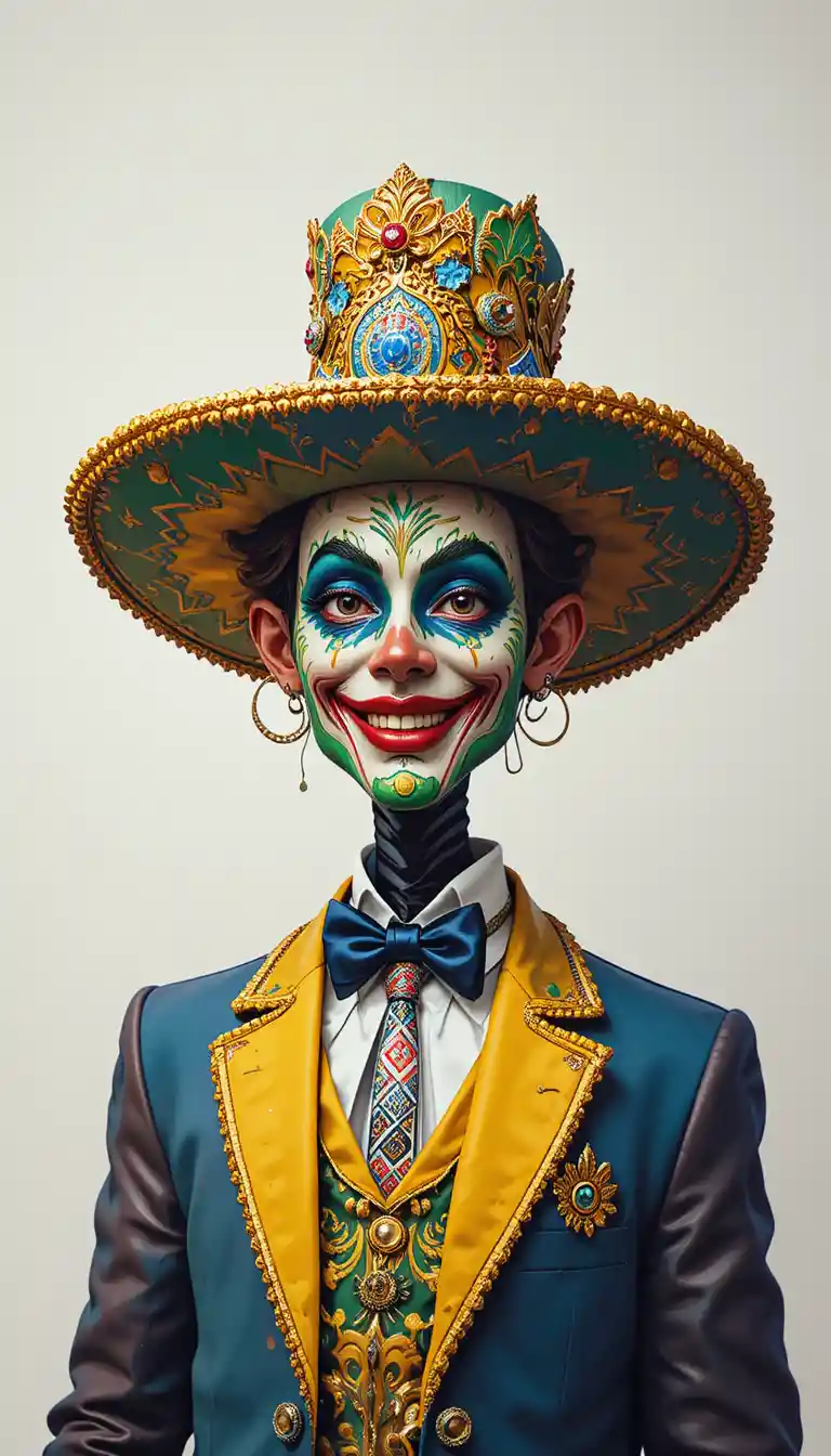 Retrato digital minimalista de um alegre palhaço de carnaval brasileiro