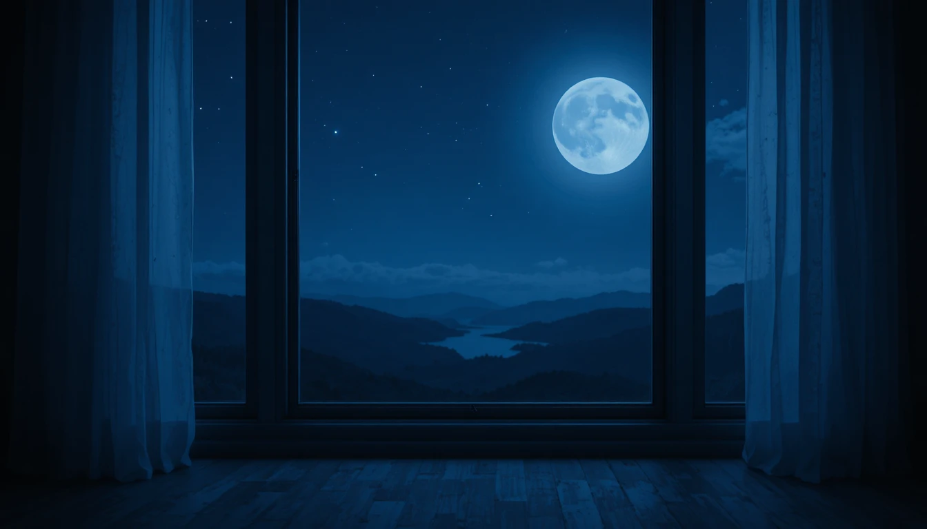 Calm Blue Night Scene With Moonlight Through Window