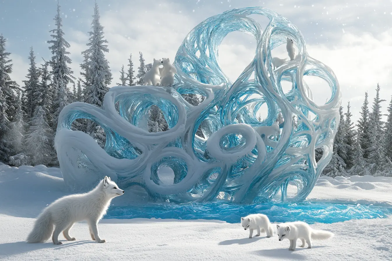 Famille de renards arctiques dans un paisible pays des merveilles hivernal