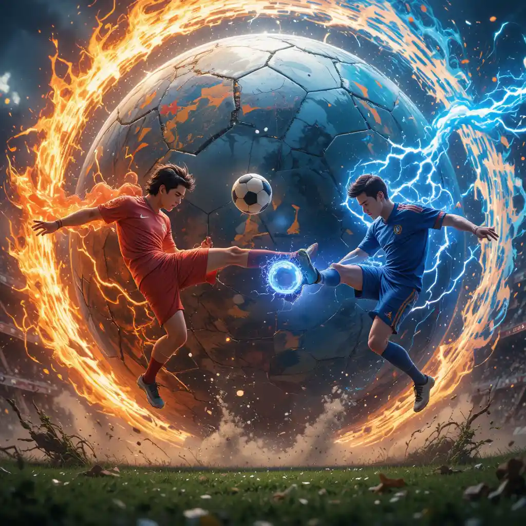 Twin elemental soccer kick with blazing fire and lightning