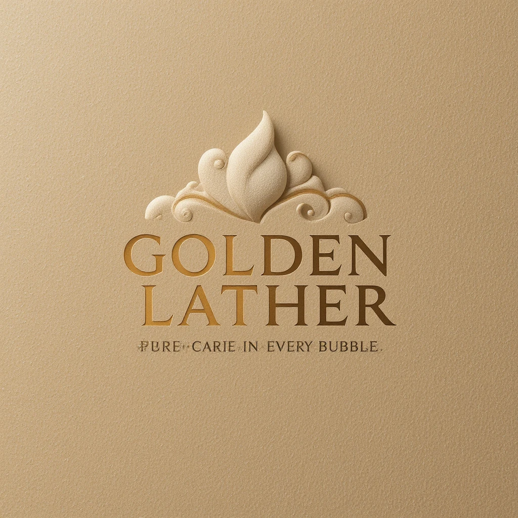 Golden Lather Luxus-Seifenlogo mit Gold- und Creme-Design