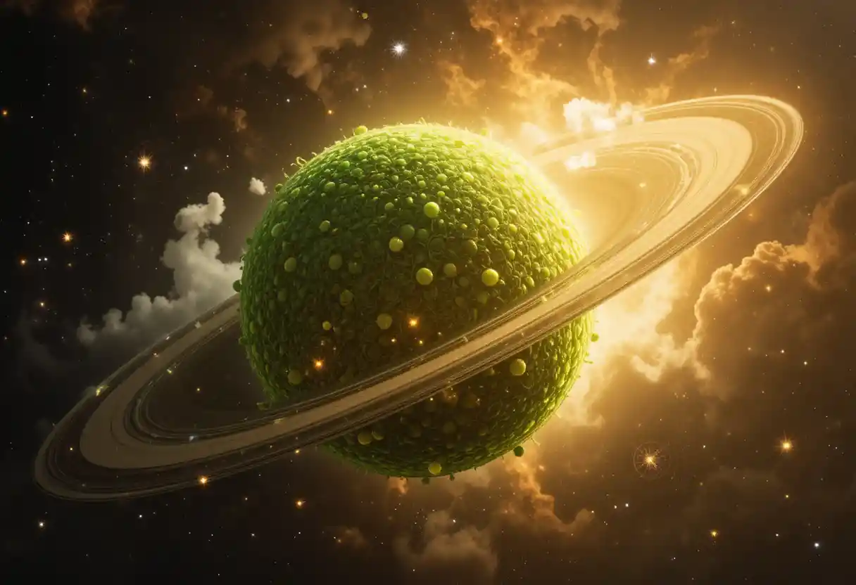 Planeta celestial de pelota de tenis brillando en el lejano espacio exterior