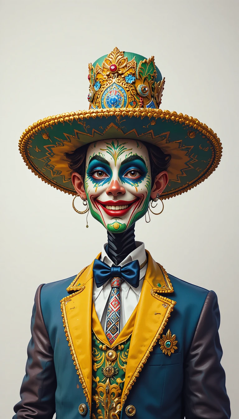 Retrato digital minimalista de um alegre palhaço de carnaval brasileiro