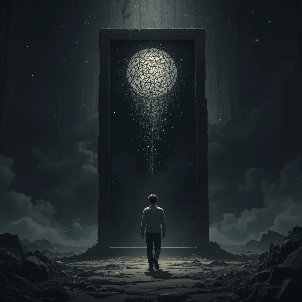 Young man guided by a whisper in silent darkness