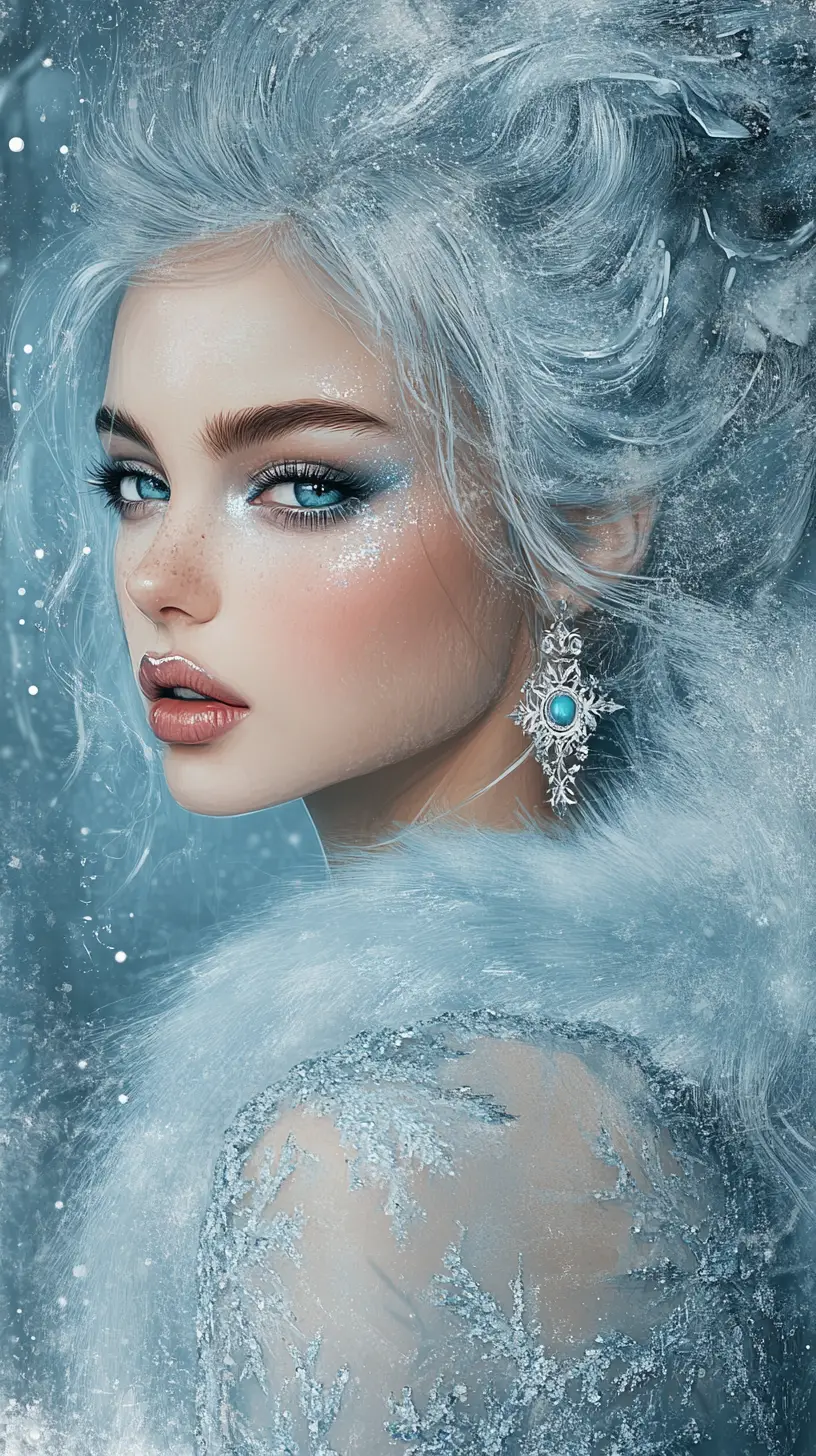 Femme fantastique aux traits de renard arctique dans un paysage d’hiver