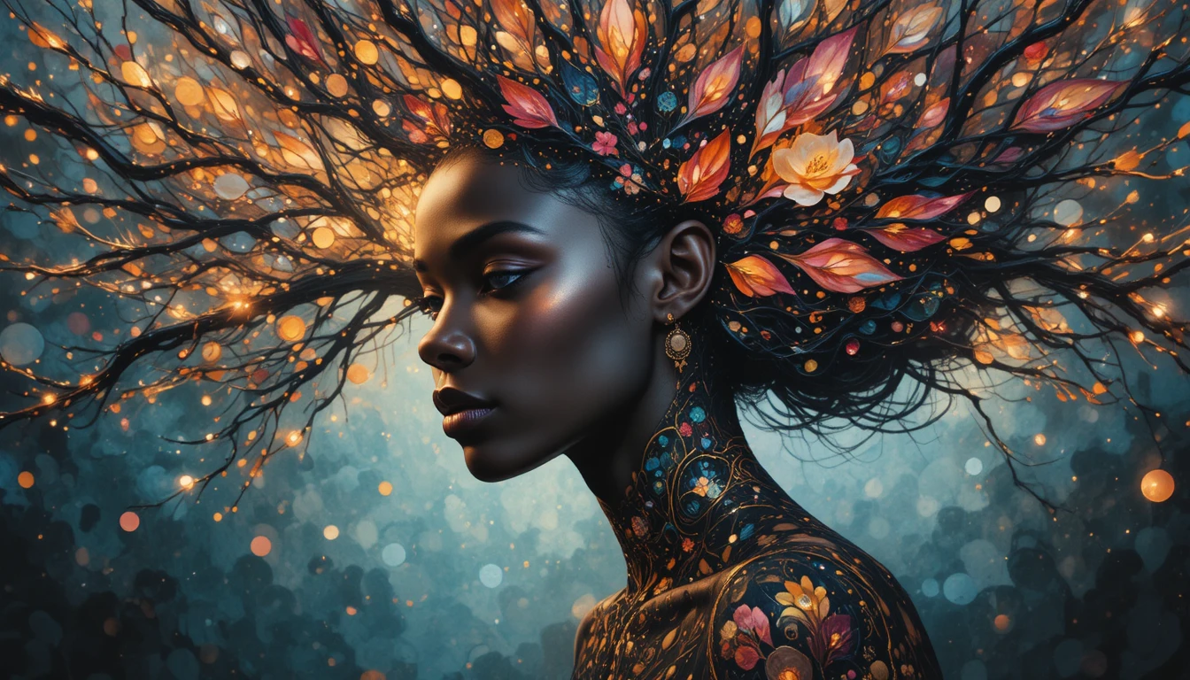 Retrato digital de uma bela mulher afro-americana