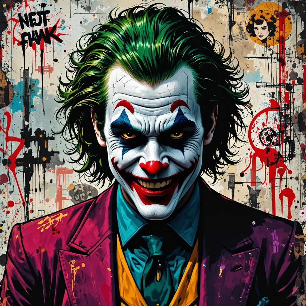 Ritratto di clown pop art con sfondo di graffiti urbani