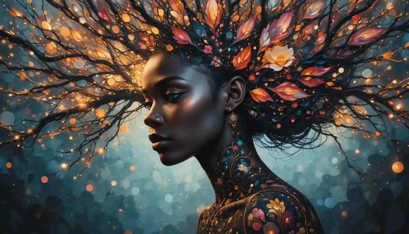 Retrato digital de uma bela mulher afro-americana