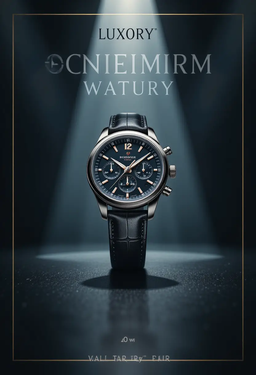 Luxuriöse Herrenarmbanduhr auf dunkel-minimalistischem Flyer-Design