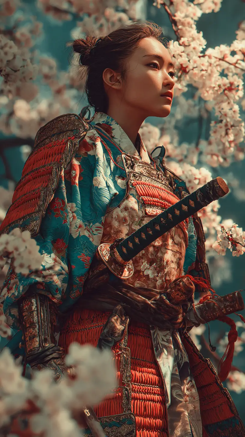 溫柔櫻花之中的日本女武士