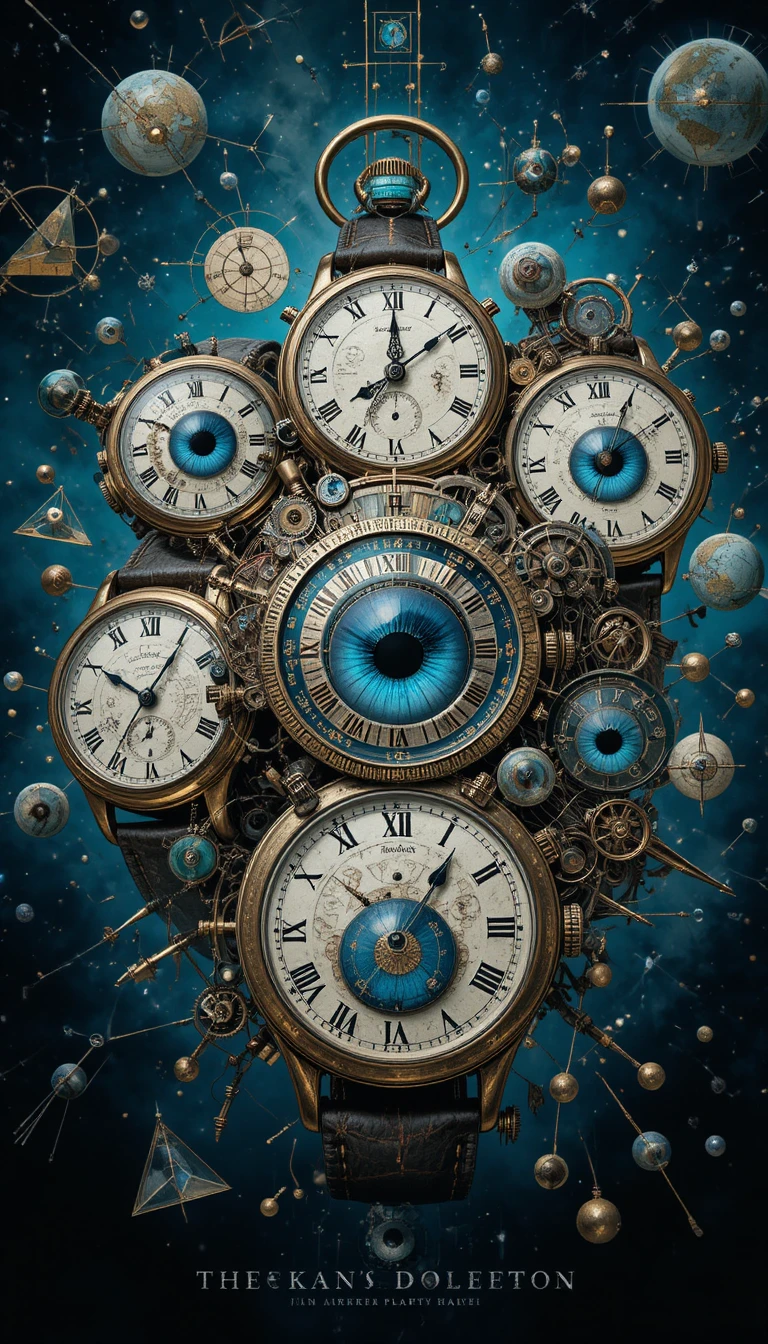 Surreal steampunk pocket watches fused with human eyes